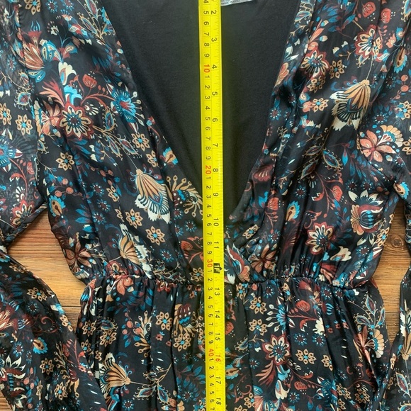 ELENA BALDI Italy Silk Blend Floral V-neck Long Sleeve Hi Low Hem Dress Size Med - Picture 7 of 12